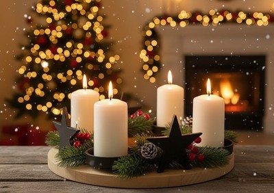 XL Adventskranz Sterne aus Aluminium + Mangoholz Weihnachtskranz Ø 30 cm Advent