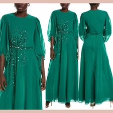 NWT $1095 Sachin & Babi [ 14 ] Bianca Sequin 3/4 Sleeve Gown Malachi Green S1780
