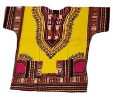 Unisex Dashiki afrikanischer Stammesdruck Kaftan Shirt gelb - Einheitsgröße