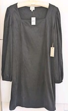 Ava James Suede Little Black Dress Medium NWT Square Neck Long Sleeve Short 