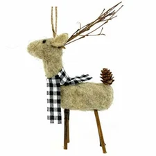 Wool Deer Ornament with Buffalo Check Scarf Christmas Tree Decoration Gift
