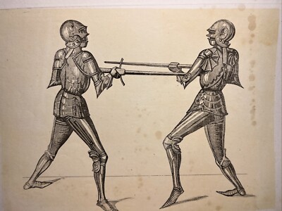 Helmet armor treasure medieval knight costumes 1855 antique steel engraving