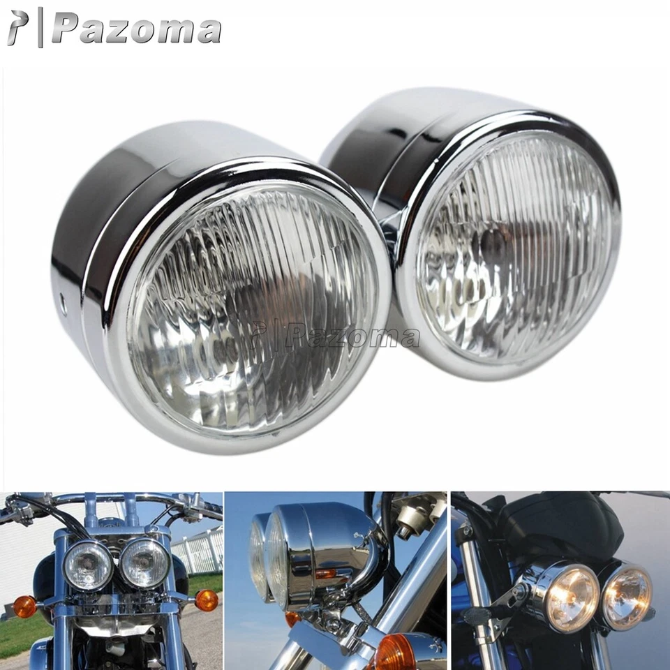 Faro redondo doble con kit de soporte para Honda CB200/350/360/450/500/650 Kawasaki Foto 3 de 4