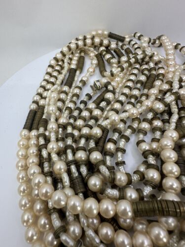 Collana massiccia multifilo di perle finte firmata diva vintage 82 pollici - Foto 4 di 7