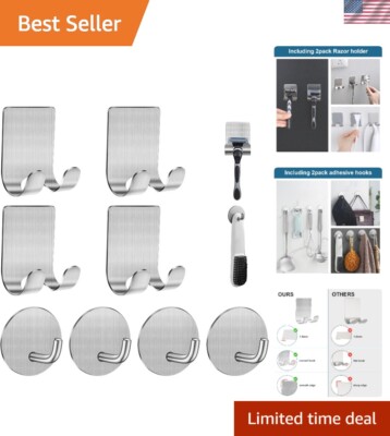 Versatile Razor Holder + Adhesive Shower Hooks Set - Quick and Easy Installation