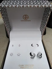 Giani Bernini Sterling Silver Cubic Zirconia Stud Earrings 4 Pair Box Set
