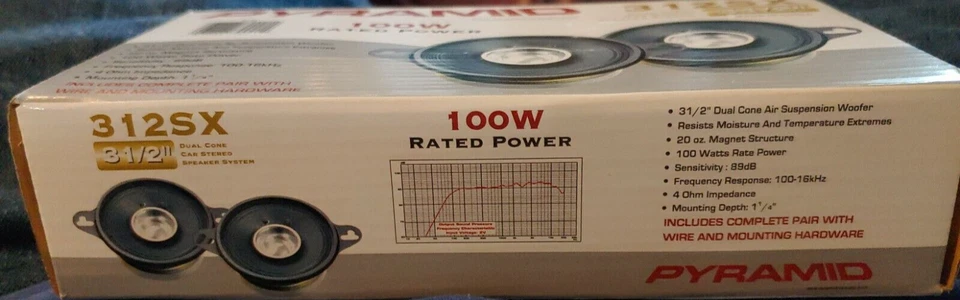 Altavoces estéreo para automóvil Pyramid 100 vatios cono dual 312 SX 3,5" Foto 2 de 4