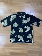Straight Down Golf Polo Men’s Medium Floral Print Black Made In USA