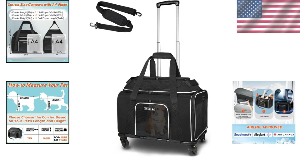 Convenient Expandable Pet Carrier with Locking Zippers - Black for Small Pets - Image 2 of 4