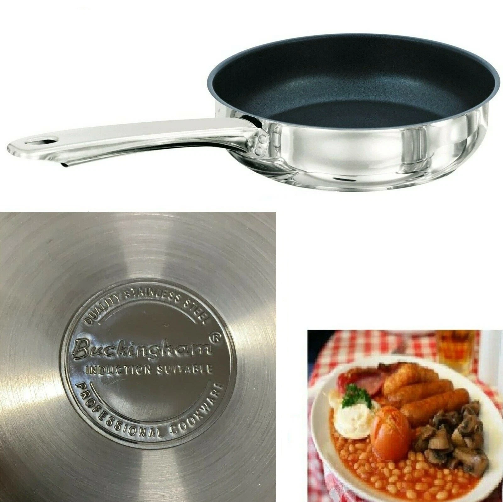 24cm & 28cm Buckingham Stainless Steel Frying Fry Pot Non Stick Deep Saute Pan