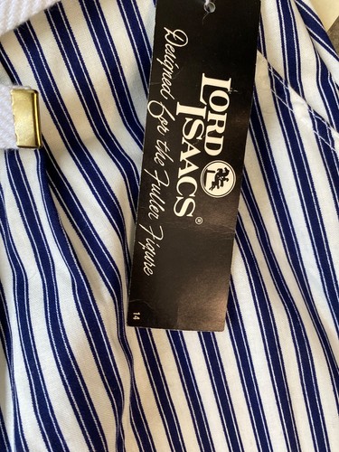 VINTAGE 70'S LORD ISAACS WOMEN'S BLUE WHITE STRIPE HIGH WAISTED PANTS SZ 14 NWT - 第 8/10 張圖片