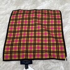TED BAKER MENS POCKET SQUARE HANDKERCHIEF PLAID DESIGN BROWN PINK WOOL