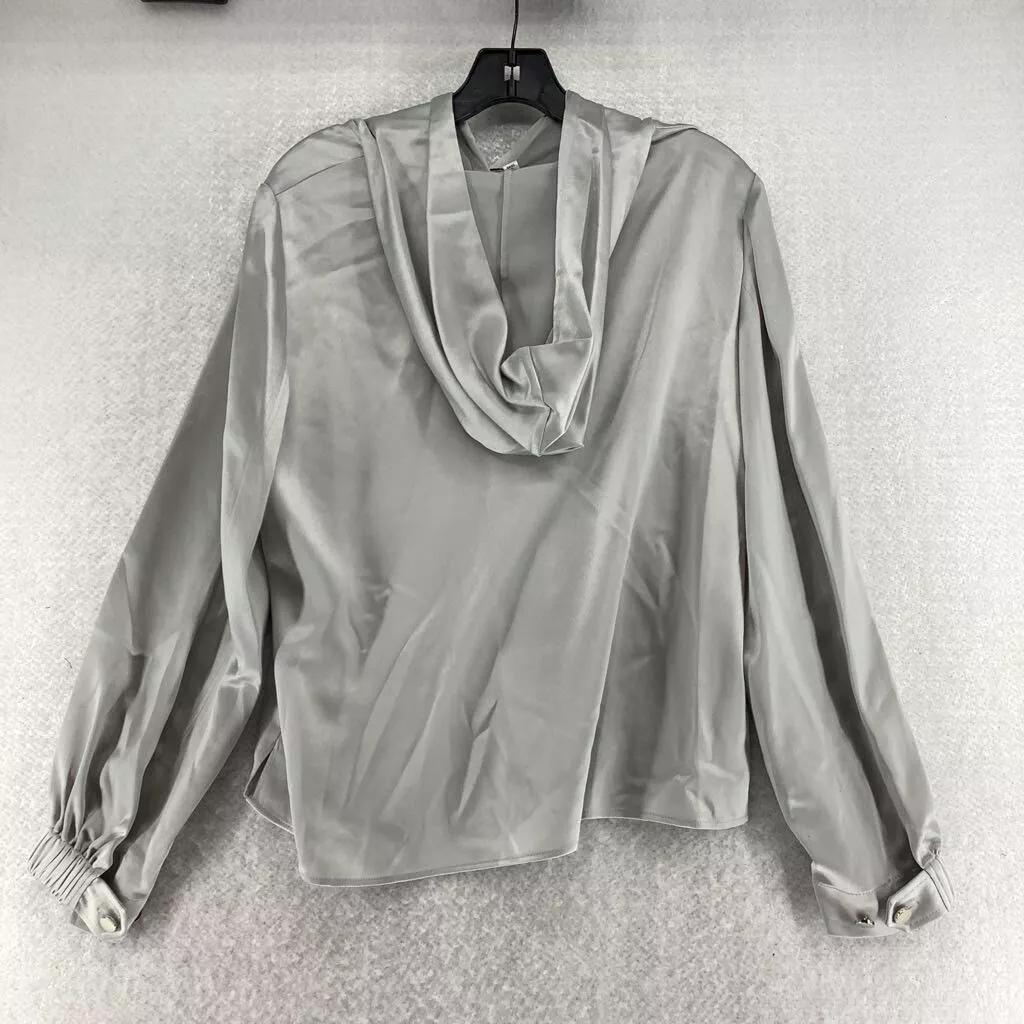 Milly Women's Talia Hammered Satin Hoodie Sweatshirt Silver Drawstring L