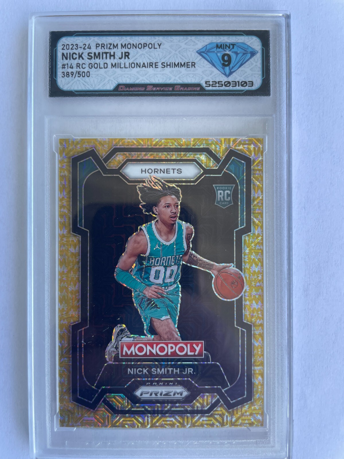 2023-24 Prizm Monopoly Nick Smith Jr. Gold Milli Shimmer PSA 10 Rookie /500