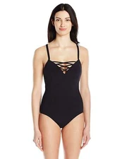 Seafolly Women's Active DD Cup Strappy Adjustable One Piece Swimsuit, Black 6 US