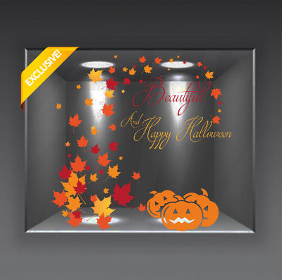 adesivi vetrine foglie autunno inverno negozi vetrofanie halloween