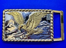 Majestic American Bald Eagle Flying Over Mountains Patriotic Belt Buckle