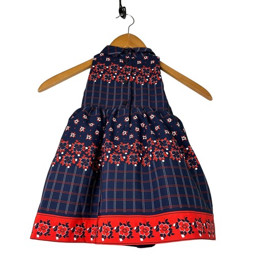 JANIE JACK Girls Navy Blue & Red Floral & Plaid Sleeveless Dress 6 to 12 month - Picture 2 of 4