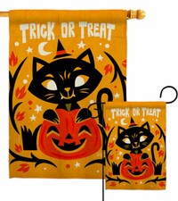 Happy Black Cat Garden Flag Halloween Fall Decorative Gift Yard House Banner