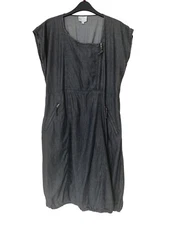 Masai Dress Large Black Lagenlook Denim Chambray Cotton Cocoon Pockets Tulip