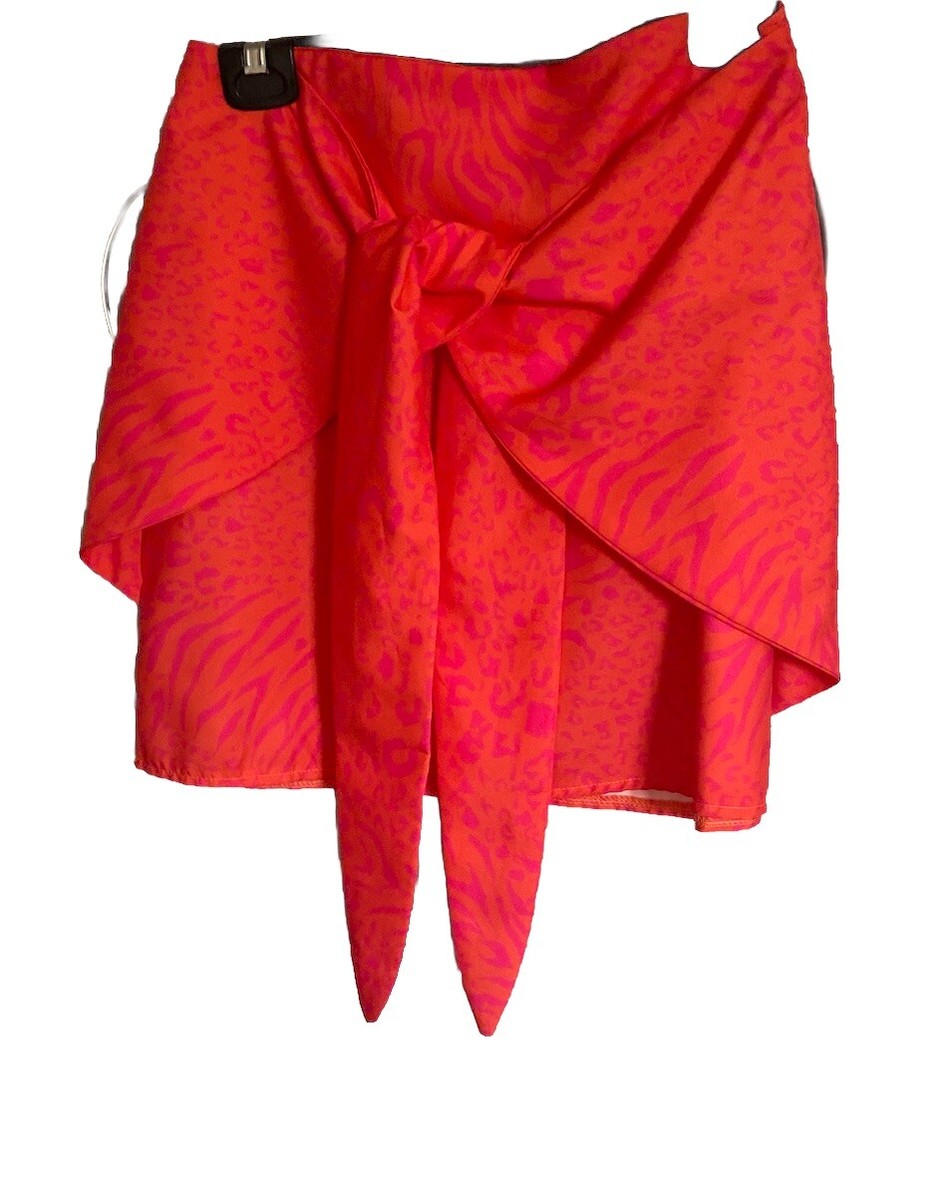 Shein Orange/Pink Animal Print Sarong Look Mini Skirt Size