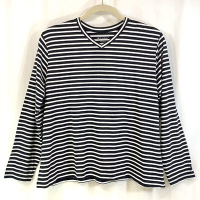 Coolibar Everyday Long Sleeve V-Neck Top UPF 50 Sun Protection Black Striped 2X