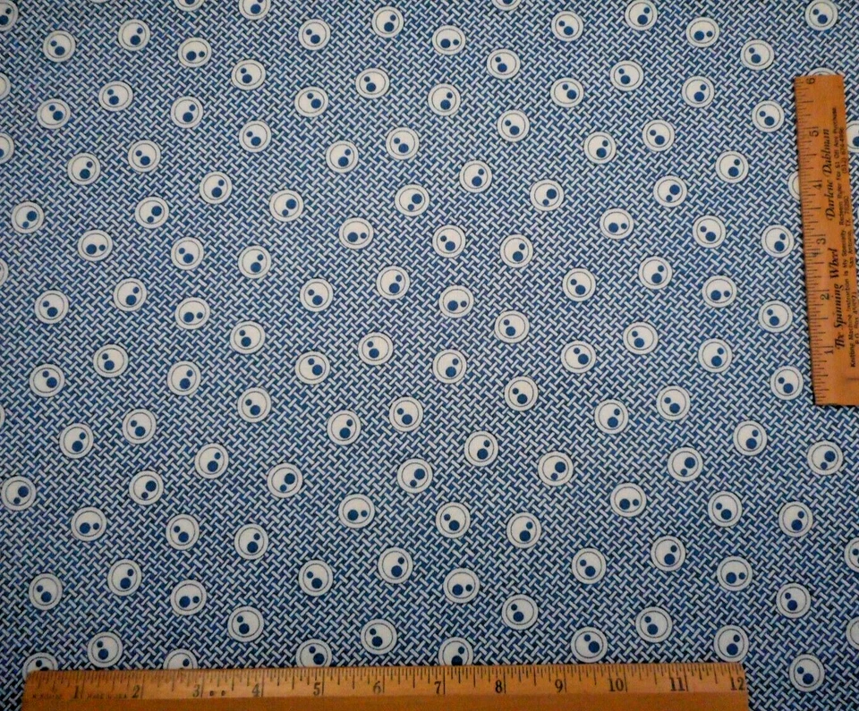 30s Reproduction Fabric 2/3 Yard White Design on Blue Premium Cotton Vtg - Image 2 of 2