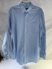 Kenneth Cole Reaction Mens L Button Down Long Sleeve Collared Shirt Blue Striped