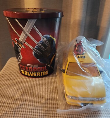 Deadpool and Wolverine Movie Popcorn Bucket Regal Tin Container & Cinemark Taxi