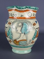 Brocca da vino ceramica Ricordo Larce Orvieto volto donna vintage epoca XX sec.