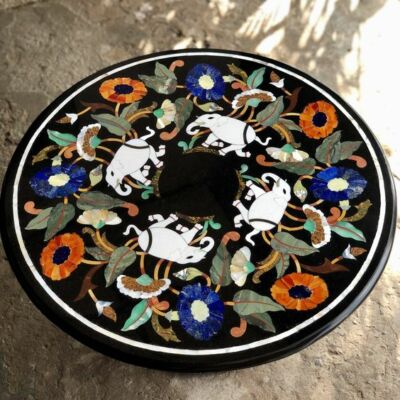 18'' Black round Marble Coffee Center Table Top Stone Handmade Inlay Home s11
