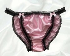 Baby Pink Satin Sissy Frilly Lace Tanga Panties Knickers Bikini CD TV Size 10-20