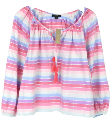 J. CREW Bluse Damen SMALL Gestreift Lame Quasten Raglan Ärmel