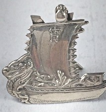 Vintage Japanese 950 Sterling Dragon Ship Place Card Holder