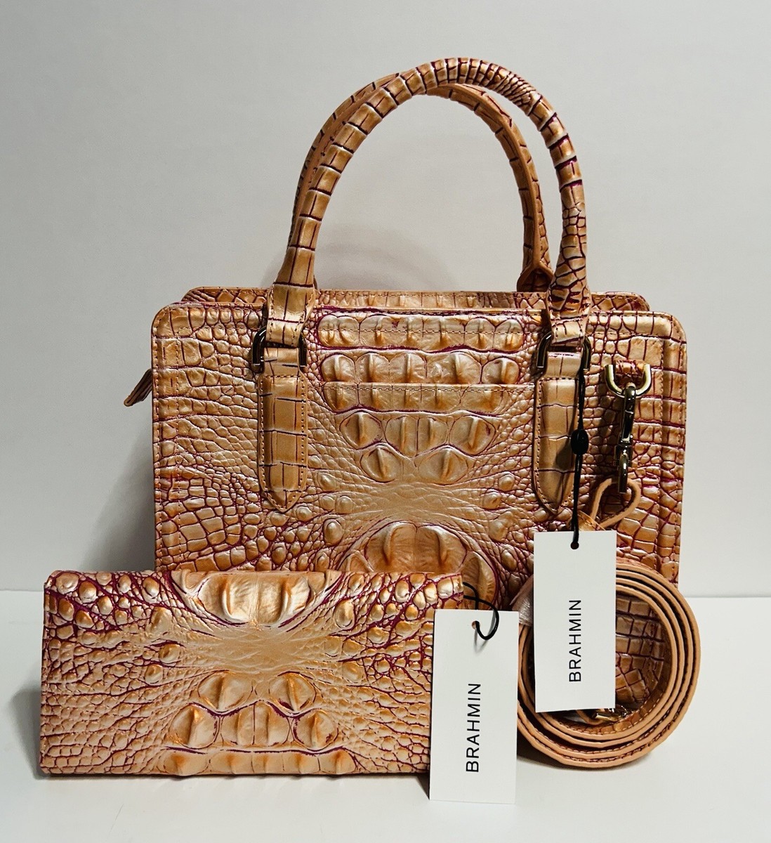 NWT Brahmin Cami Apricot Rose Melbourne Genuine Leather Satchel