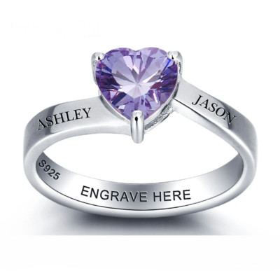 Customized Double Name Birthstone Ring Cubic Zirconia 925 Sterling Silver Women