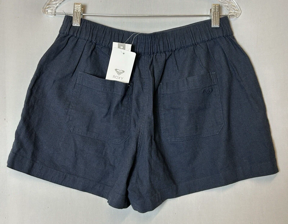 Pantalones cortos Roxy para mujer grandes azules cintura alta bolsillos con botones Foto 2 de 4