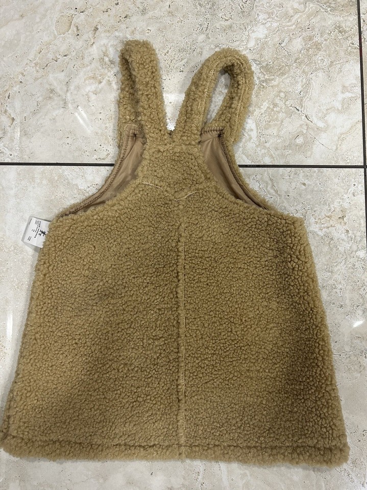 2T Art Class Tan Teddy Bear Sherpa Overall Kangaroo Pocket Pinafore