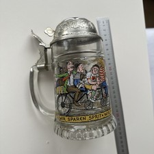 Krug Biergrug Radler Fahrrad Seidel Klingel Bike Velo Bierglas Zinndeckel Zinn