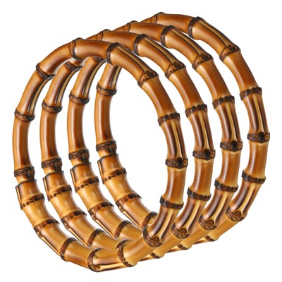 6 Inch Bamboo Purse Handles,, 4 Pcs Round Replacement Handmade Rings, Brown