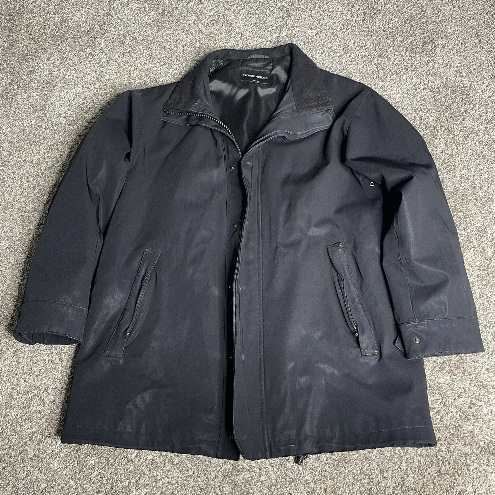 Giorgio Armani Loro Piana Jacket Mens 48 XL Black Storm System Wind Rain Zip 144