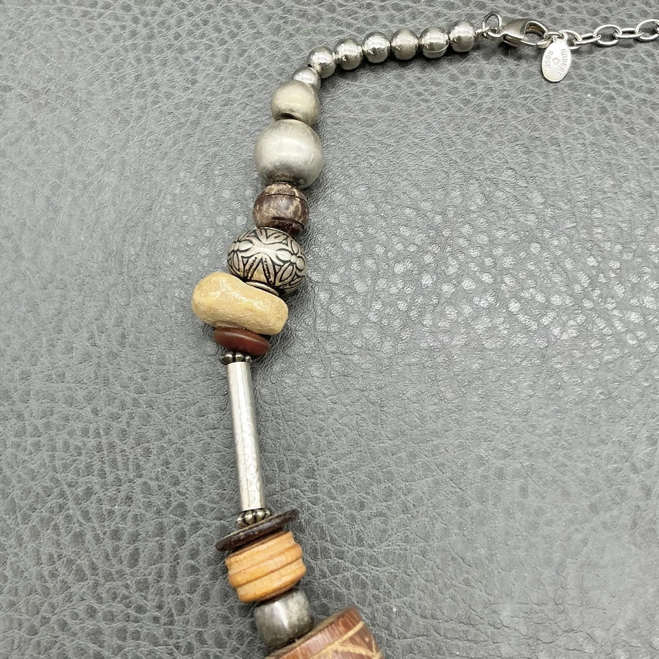 Collar Robert Rose Distintivo Grueso Madera Metal Cuentas Boho Tribal Ajustable Foto 4 de 4