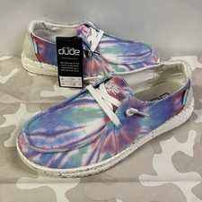 Hey Dude Shoes Womens Size 7 Sneakers Wendy Rose Candy Tie Dye Blue Pink Slip On
