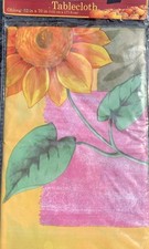 Summer 52" x 70" oblong Vinyl Tablecloth Floral Flowers Easy Care NEW In Package