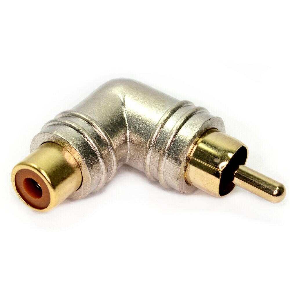 HQ 90 Degree RCA Phono Socket to Single RCA Phono Plug Adapter [003287]