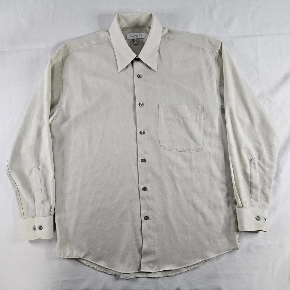 YVES SAINT LAURENT Ivory Off White Button Down Shirt Men's M 15-1/2 32-33 READ⬇ - Image 3 of 4