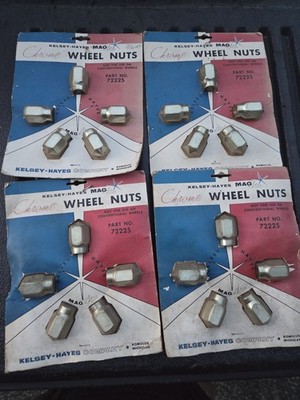 Rare 60s Kelsey Hayes MagStar 7/16 Chrome Wheel Nuts New In Package x4  #72225