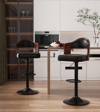 Modern Swivel Bar Stools Set of 2 Black PU Leather with Back Footrest