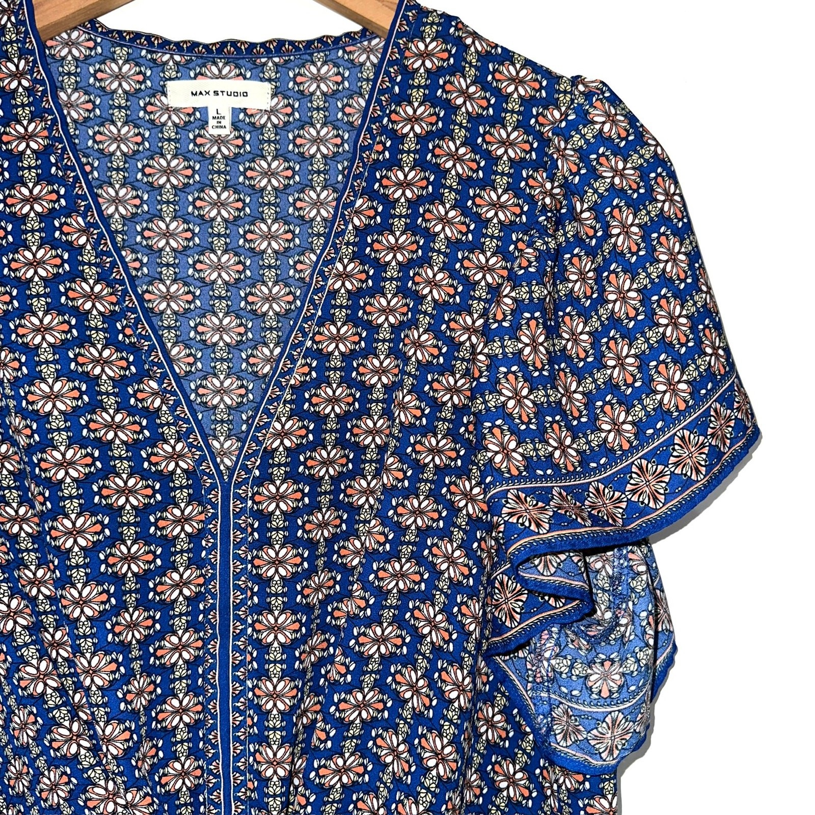 Max Studio Blue Orange Abstract Flutter Short Sle… - image 6