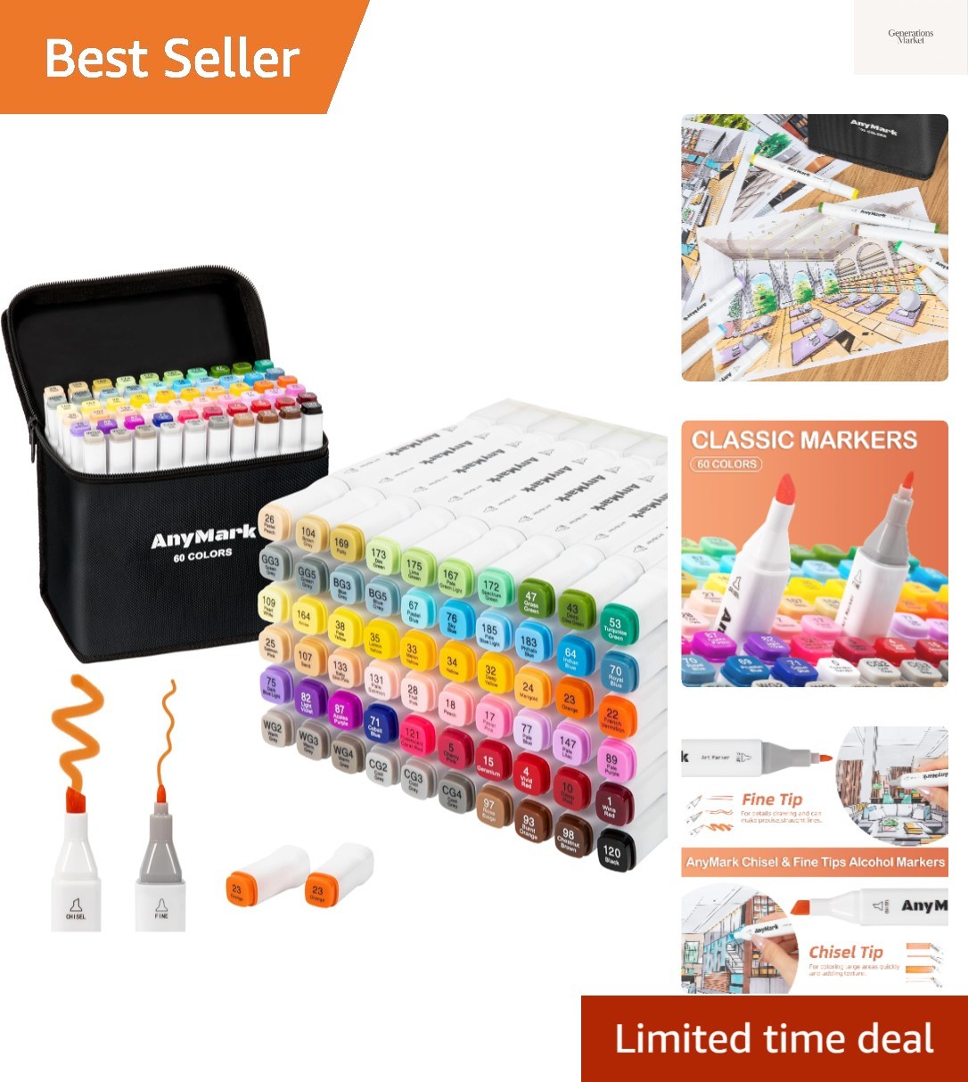 , 60 Colors Dual Tip Art Coloring Markers Set For Kids Adult